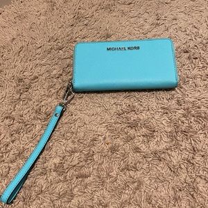 Michael Kors Teal Leather Continental Wristlet